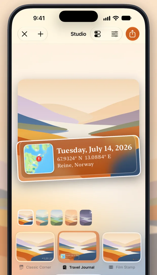GeoStamp on iPhone: Studio screen
