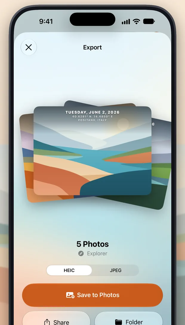 GeoStamp on iPhone: Export screen